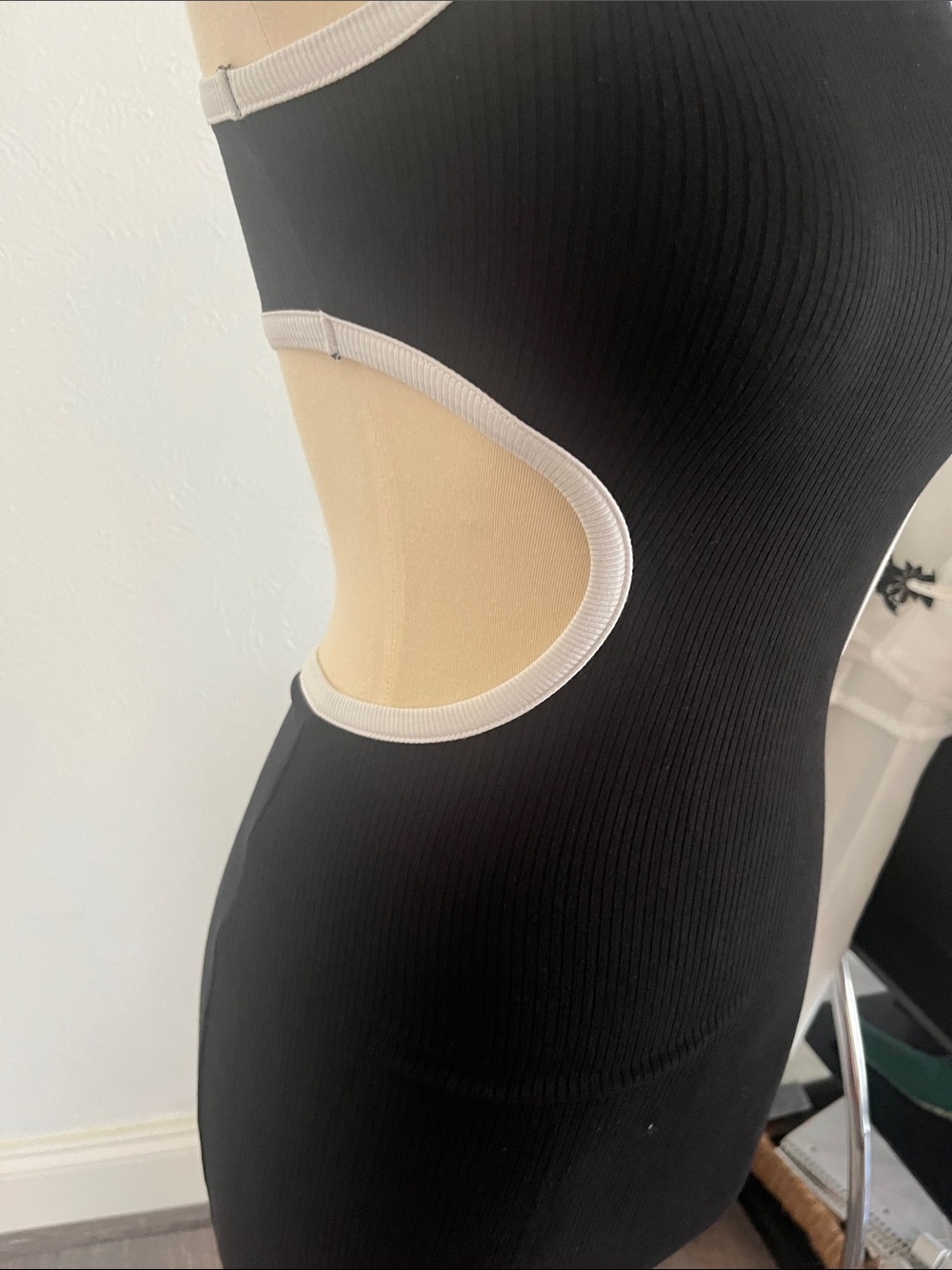 Black Cutout Ribbed Halter Bodycon Dress: - Picture 2 of 4